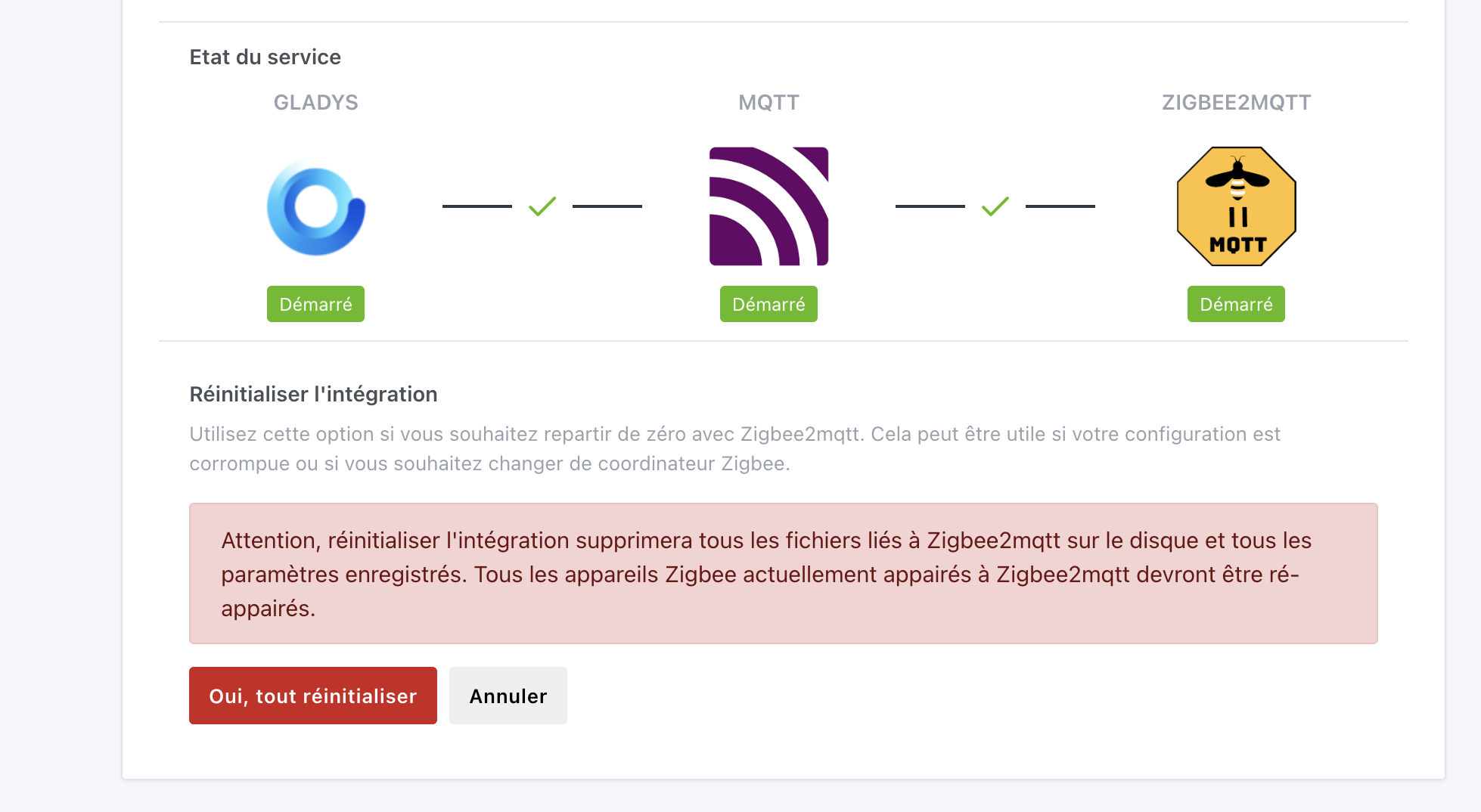 Reset confirmation