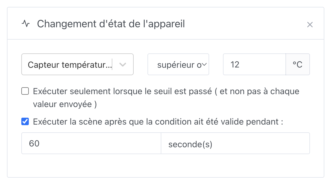 Choosing between seconds and minutes on the device state changed trigger