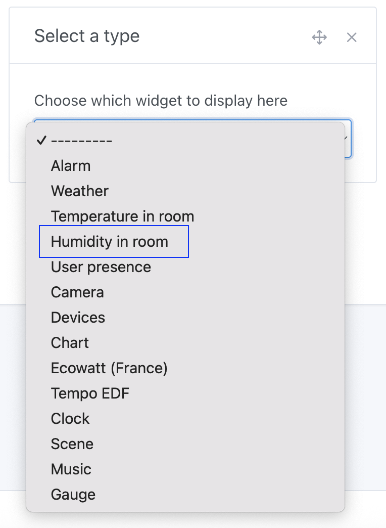 Add the humidity widget to Gladys
