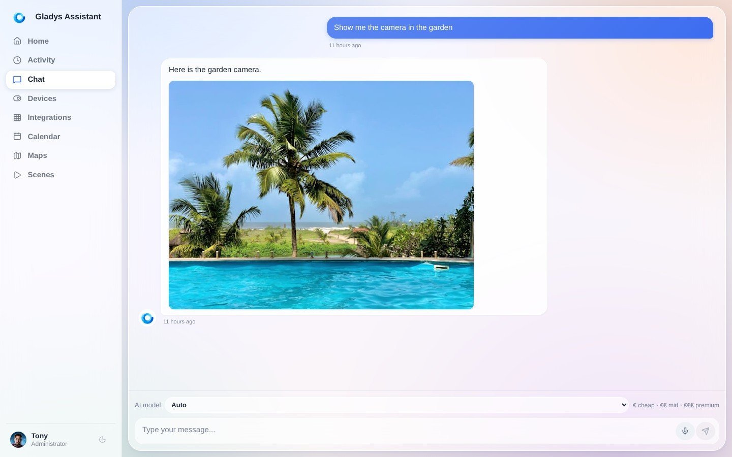 Ask for a camera image in Gladys Assistant