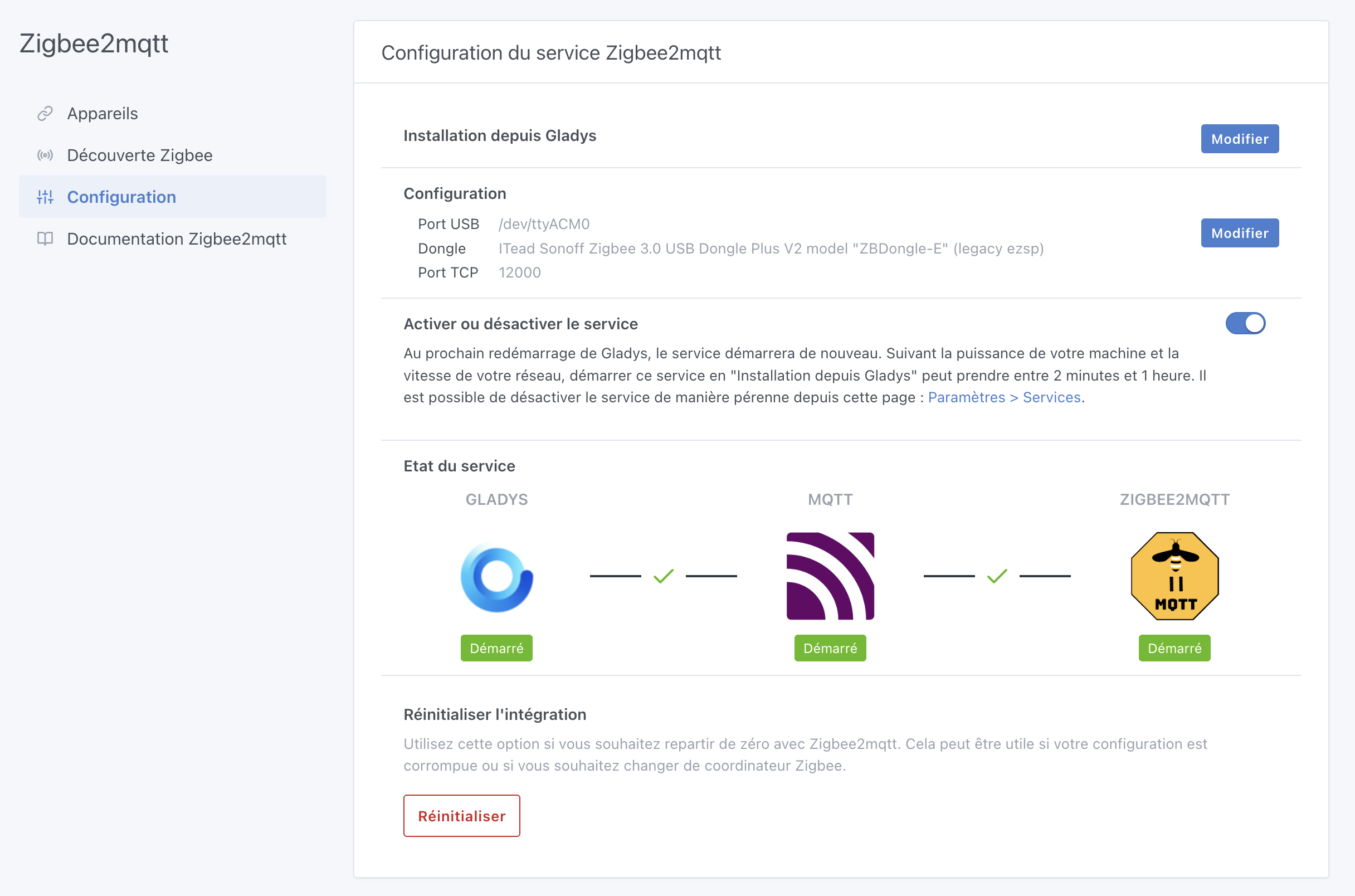 Bouton de réinitialisation dans l'intégration Zigbee2mqtt