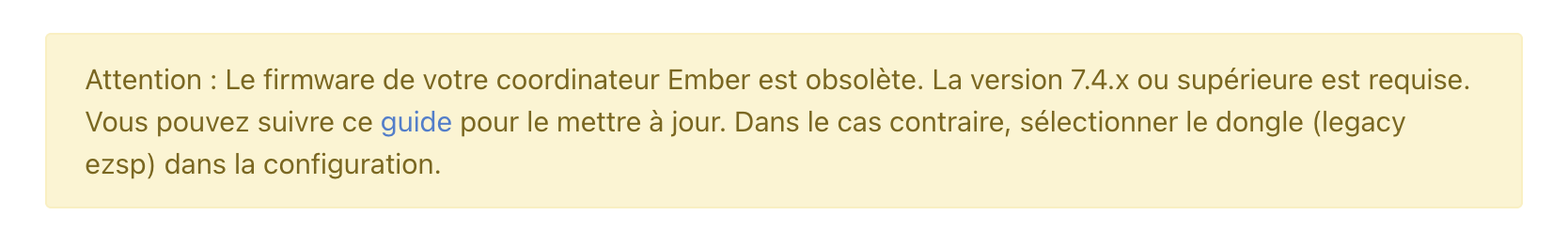 Message d'incompatibilité du firmware