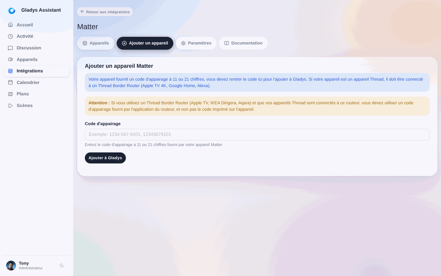 Ajouter un appareil Matter