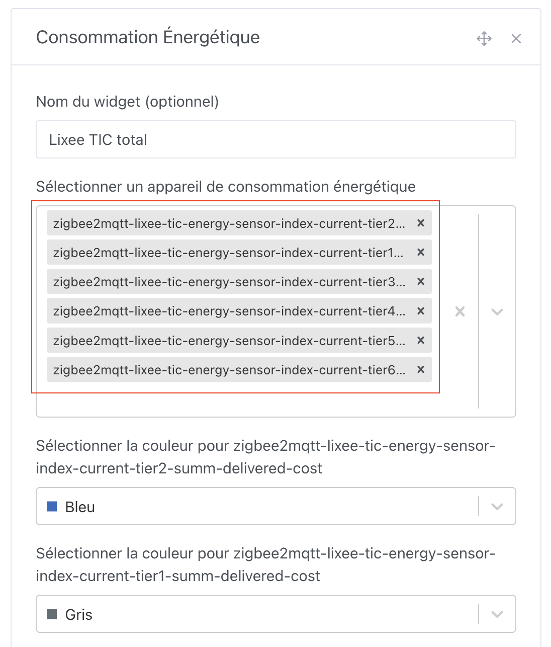 Tableau de bord widget énergie