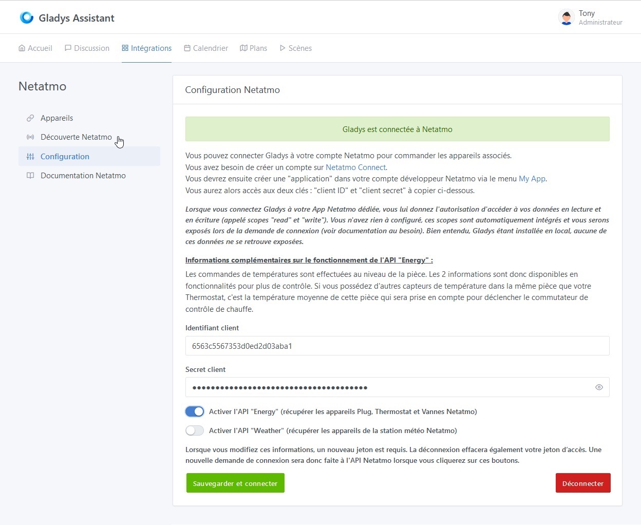 Integration Netatmo - Configuration - Connecté