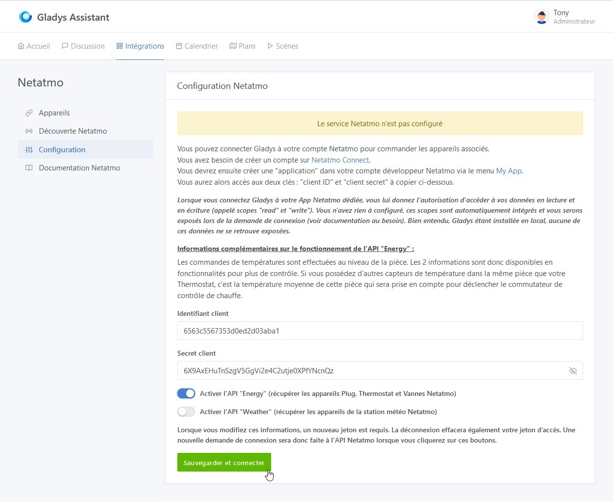 Integration Netatmo - Configuration - Non configuré