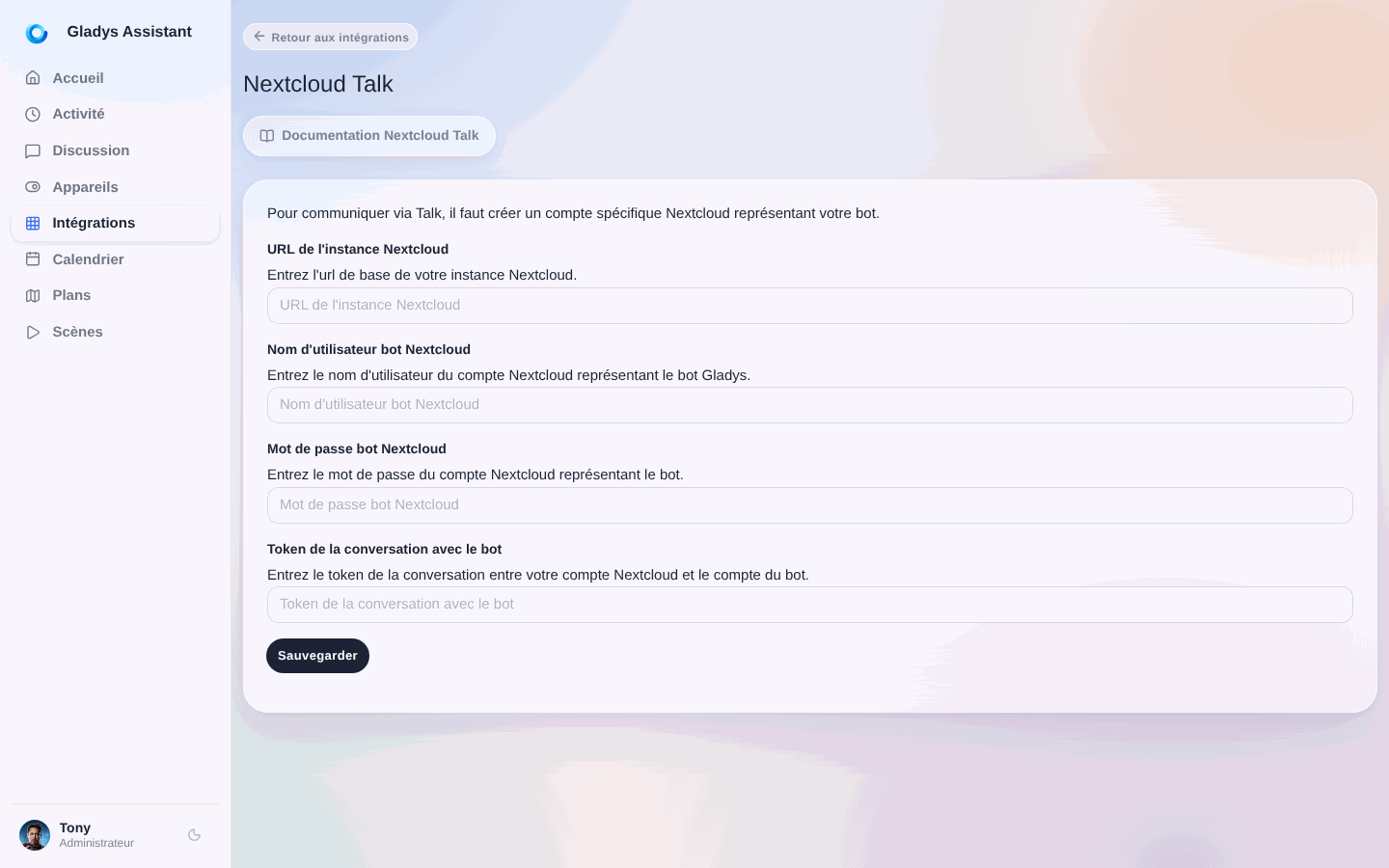 Entrer une clé dans Gladys Assistant