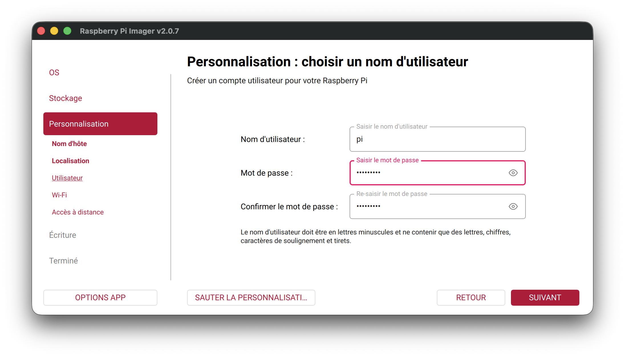 Configurer le compte utilisateur