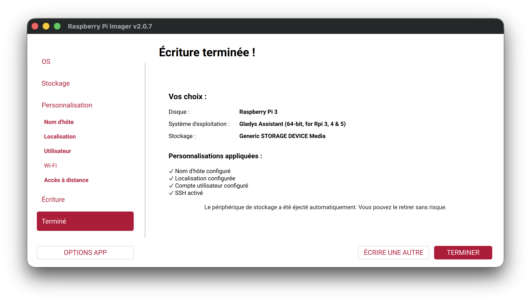 Écriture terminée