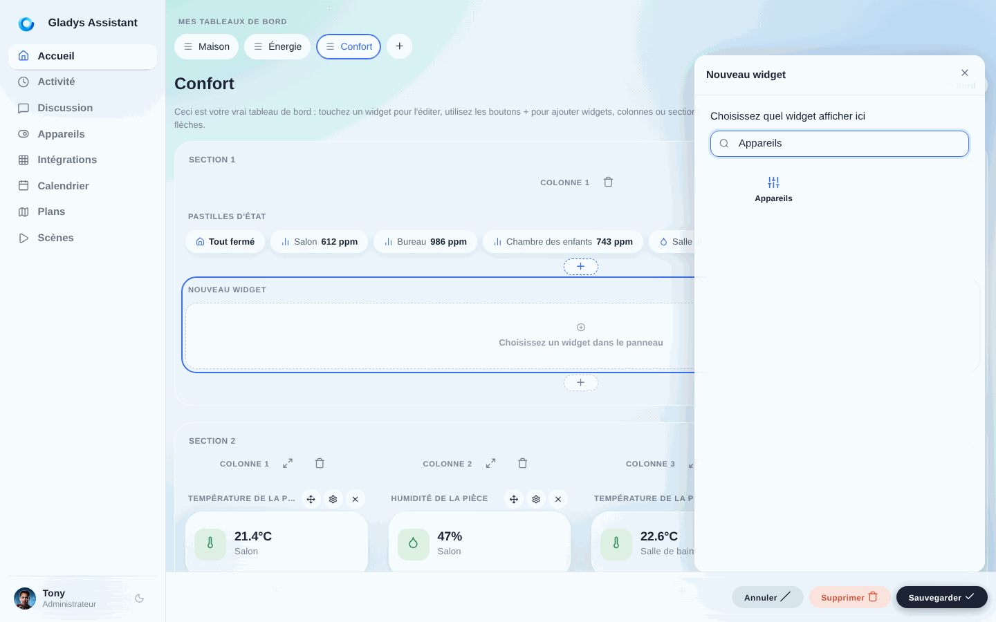 Ajouter le widget appareils à Gladys